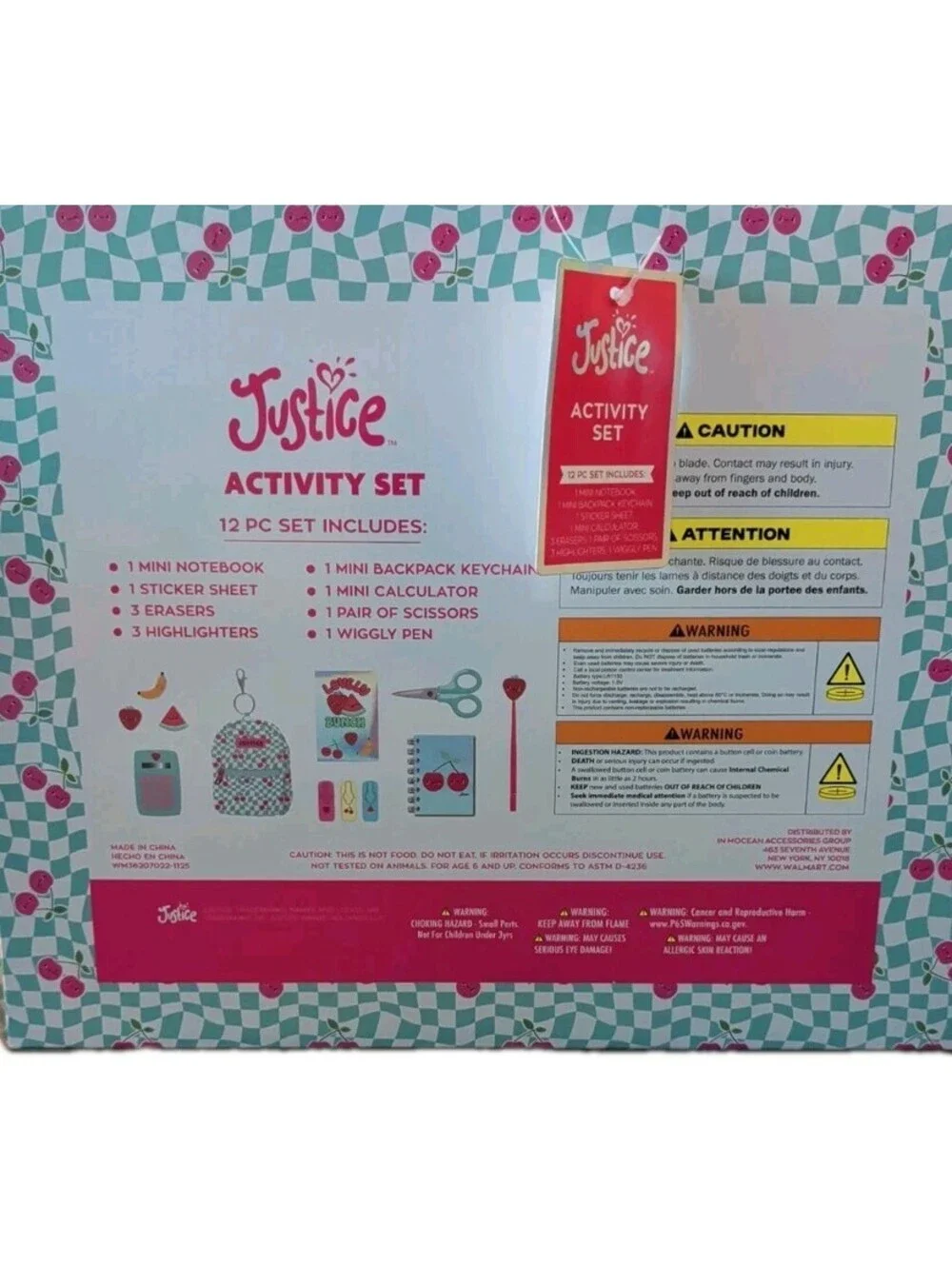 Justice Teal Mini Fruit Stationery 13 Piece Set W/Mini Backpack Keychain